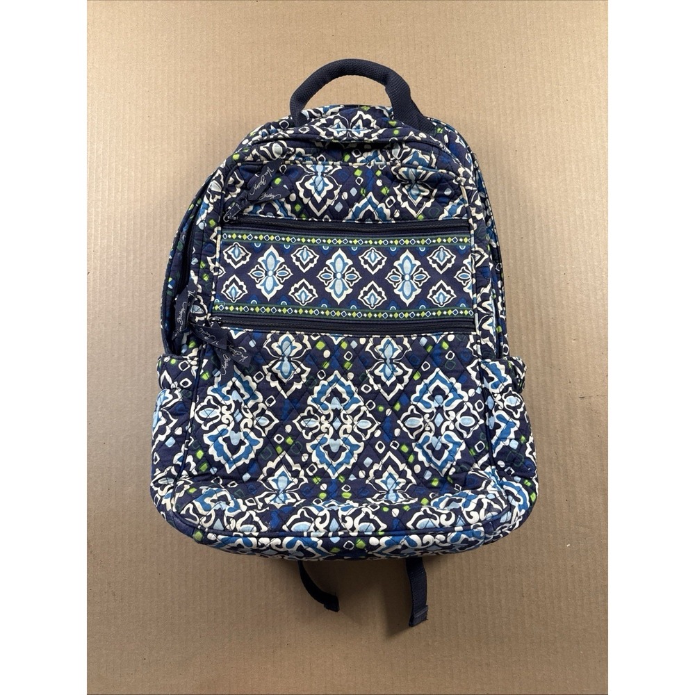 Vera Bradley Iconic Campus Backpack In‎ Ink Blue Floral Pockets